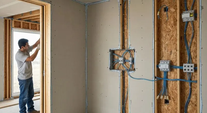 Installation électrique Vendée — électricien câblant un tableau neuf